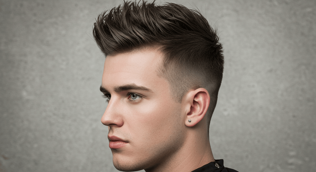 Fresh short spiky fade haircut with textured top and sharp faded sides