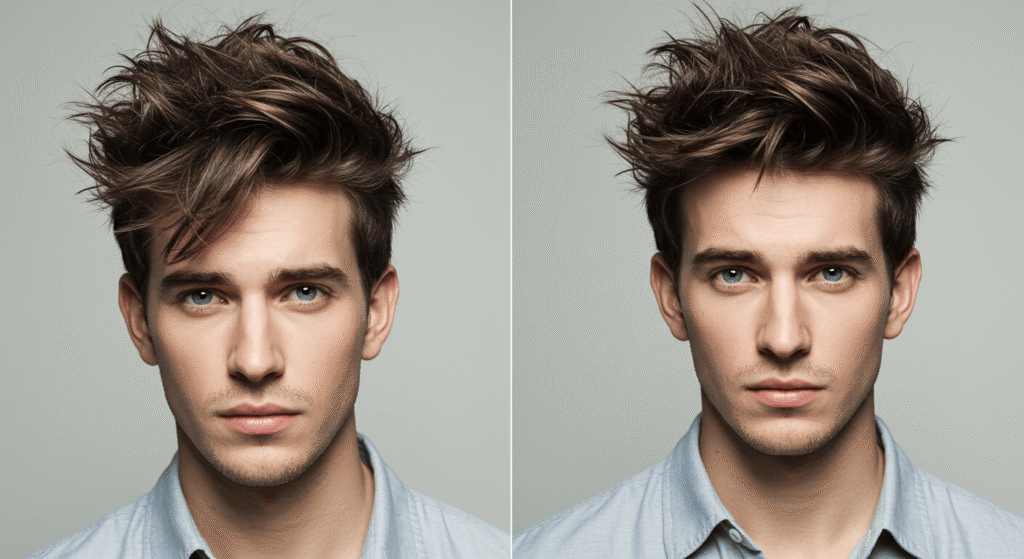 Messy spiky hairstyle with tousled bedhead finish style