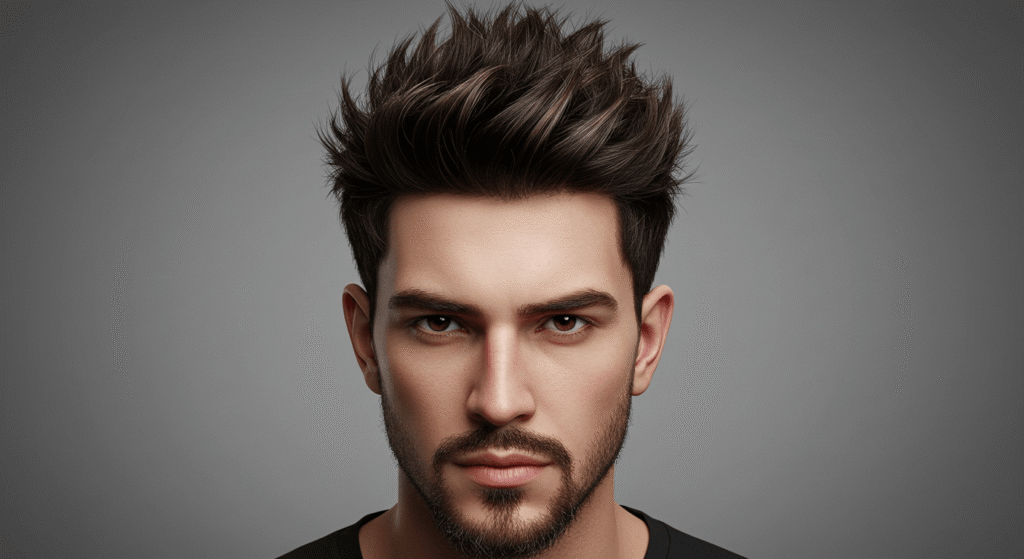 Trendy spiky quiff hairstyle with lifted front and textured volume