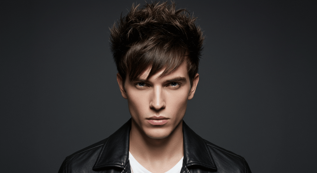 Youthful spiky hairstyle with forward fringe styled
