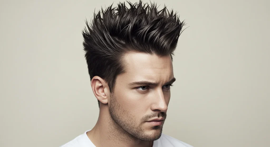 Tall liberty spiky hairstyle for men styled with strong gel