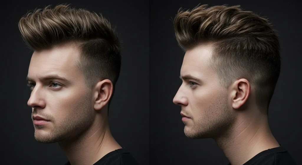 Modern undercut with spiky top styled upward with wax