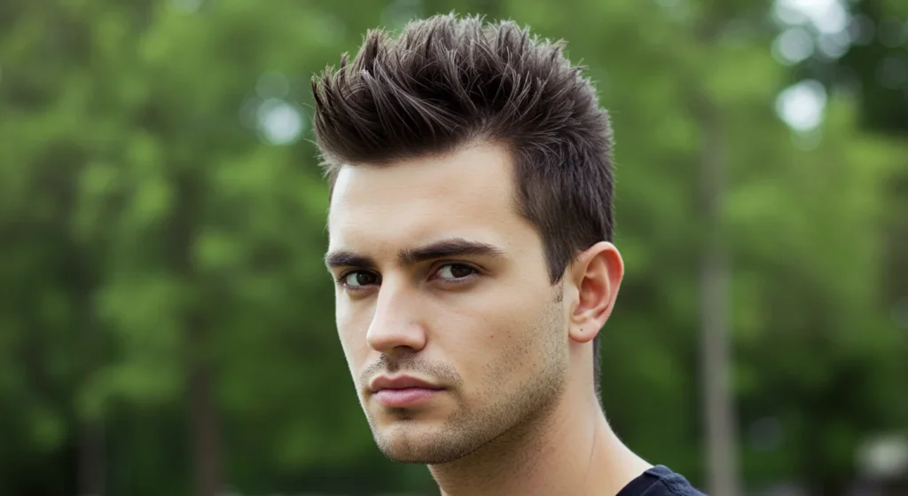 Trendy faux hawk haircut styled with textured spikes