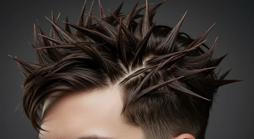 Tall liberty spikes hairstyle for men styled with strong gel for punk edge
