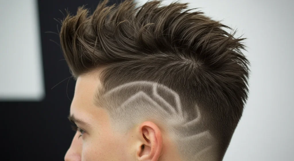 Creative spiky haircut with shaved side design pattern