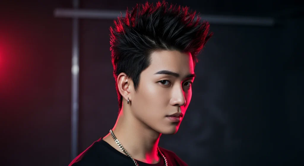 Trendy K-pop spiky hairstyle with layered textured finish