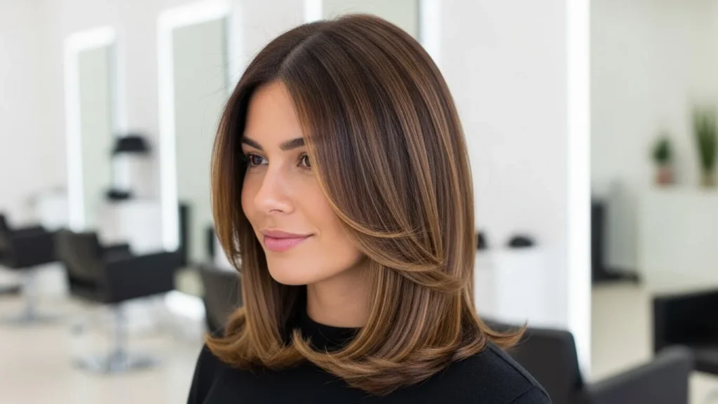 Sleek medium haircut with blended ends