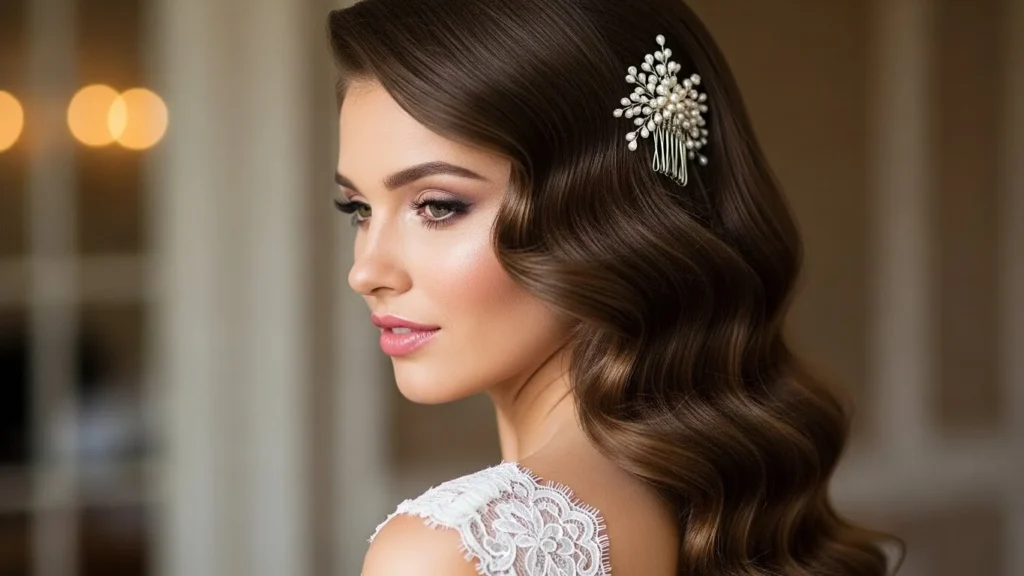 Hollywood waves styled for wedding elegance