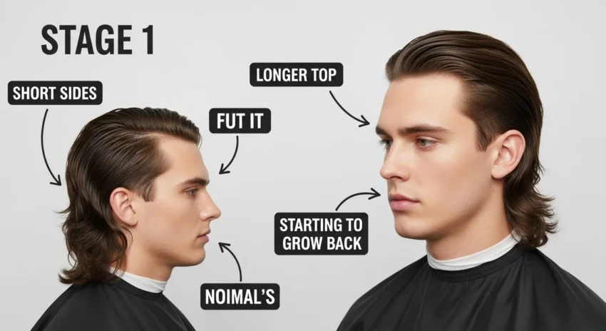step-by-step guide showing how to grow a mullet with balanced length and texture
