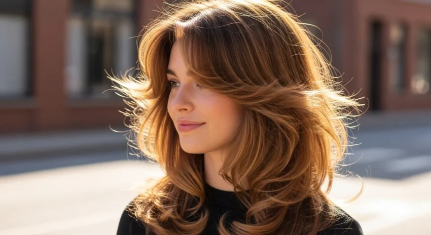 Layered long shag haircut with soft texture and volume