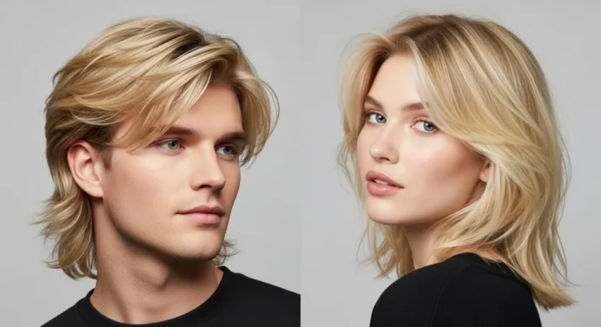 Modern layered blonde mullet with soft texture and visible volume