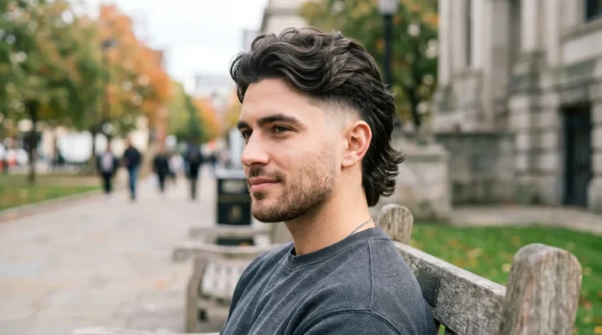 Modern mini mullet haircut featuring soft volume and clean fade