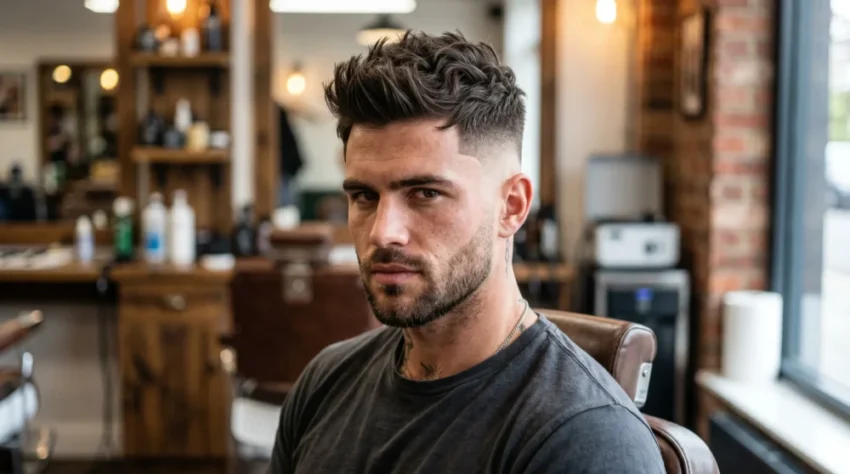 Sharp warrior cut with textured top and clean faded sides