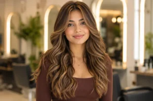 Waterfall waves hair with soft flowing layers and natural shine