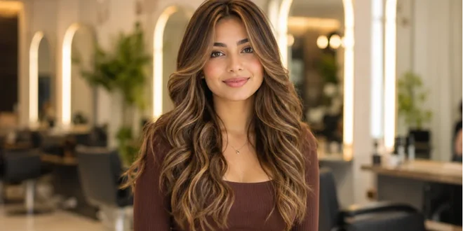 Waterfall waves hair with soft flowing layers and natural shine