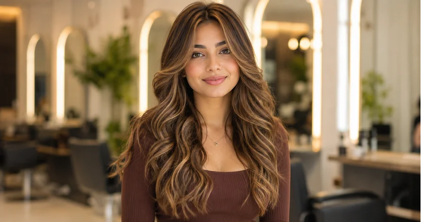 Waterfall waves hair with soft flowing layers and natural shine