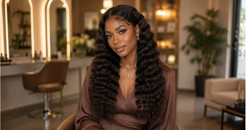 Beautiful waterfall waves on textured Black hair