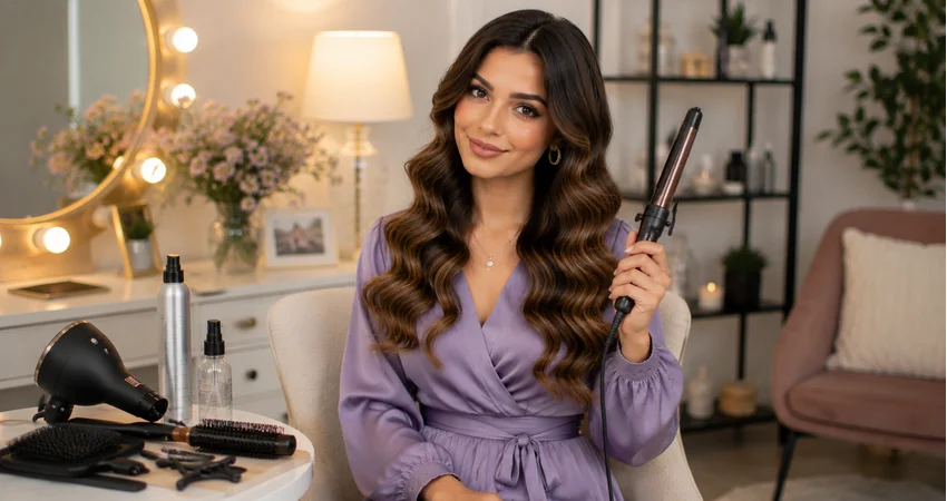 Styling tools for creating smooth Waterfall waves hair at home