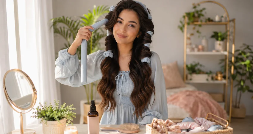 Heatless curling method for healthy Waterfall waves hair