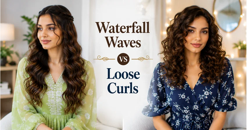 Loose curls compared with smooth cascading waterfall waves