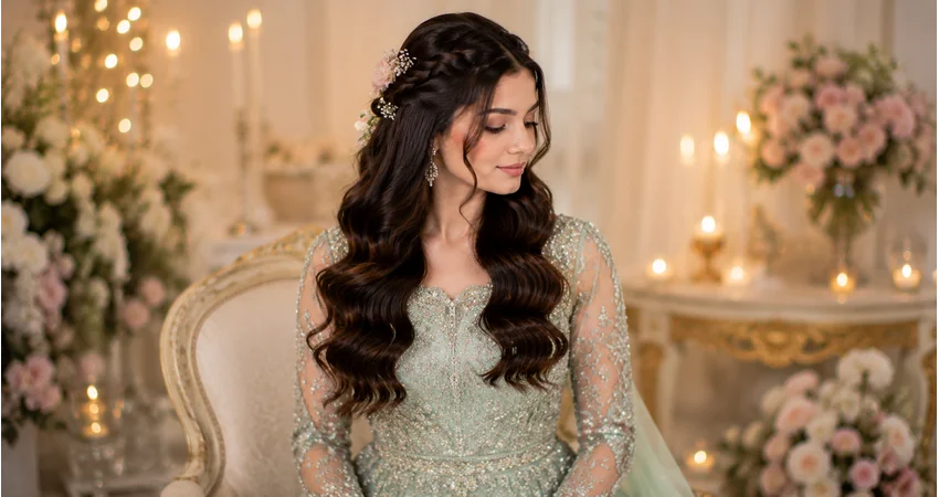 Romantic Waterfall waves hair styled for a wedding